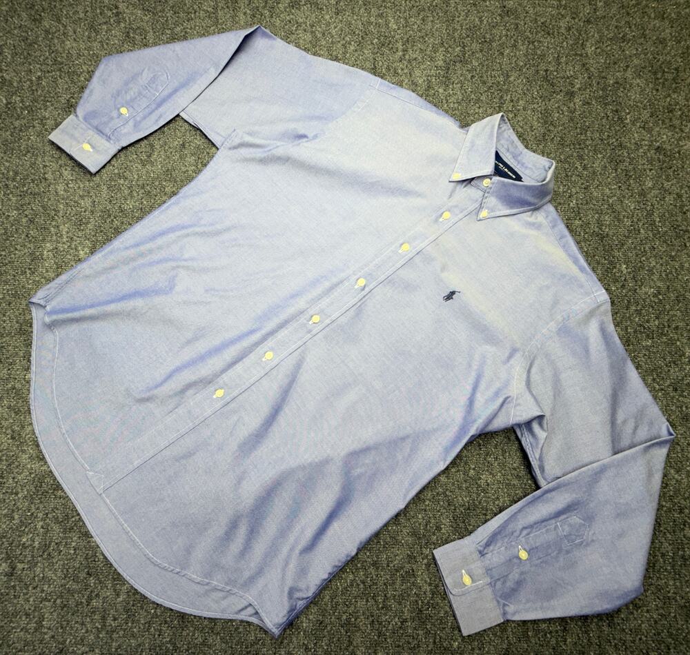 Vintage Ralph Lauren Golf Tilden Mens M Blue Oxford Shirt Hong Kong Cotton